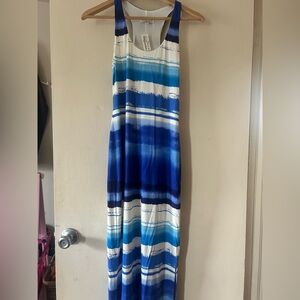 Blue and White Striped Maxi Dress